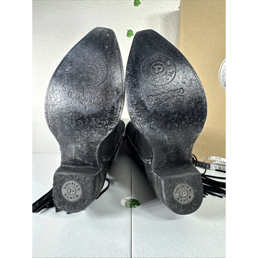 DOUBLE D RANCH Old Gringo Fringe Cowboy Boots Black Suede 8.5 Western Festival - Picture 15 of 16